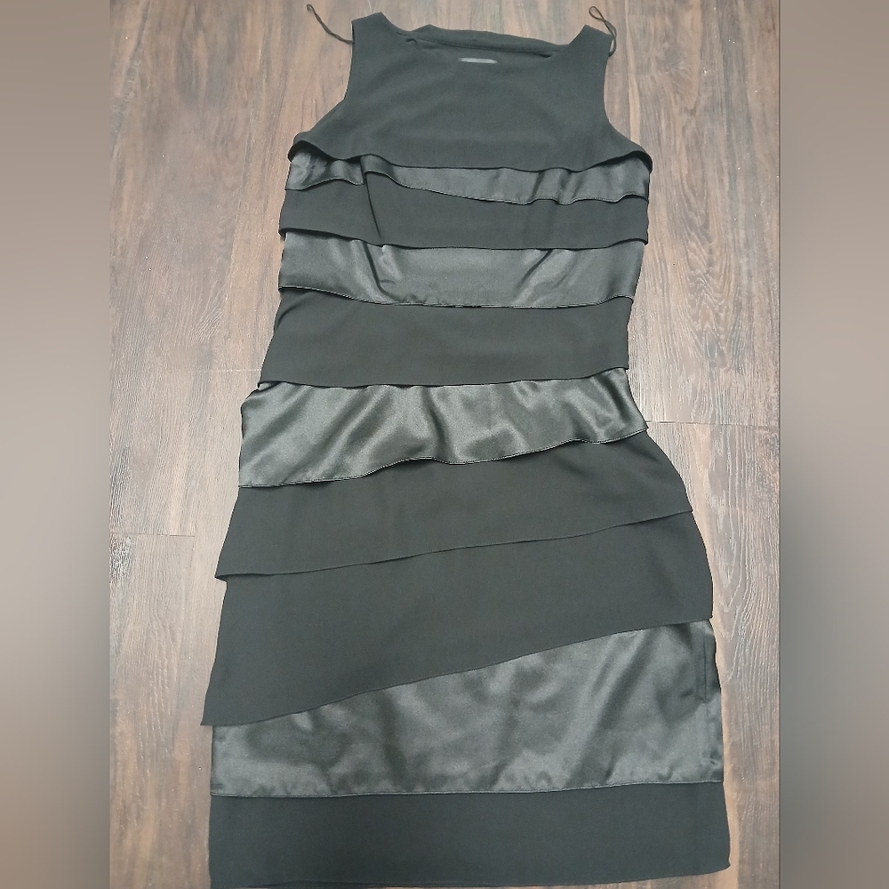Adrianna Papell Black Satin Asymmetrical Dress